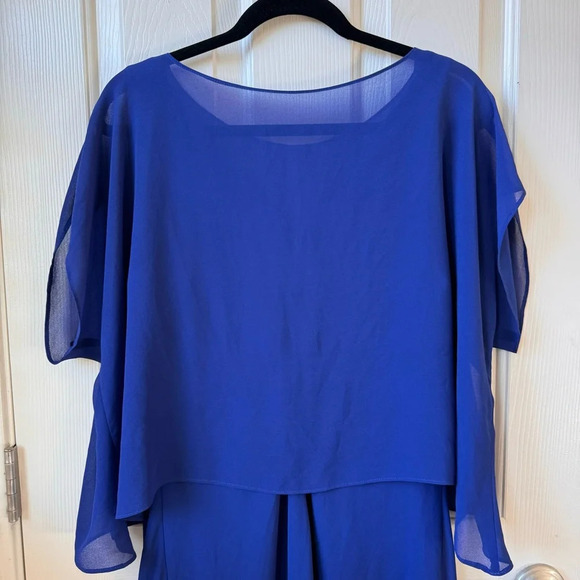 Ralph Lauren Black Label Chiffon Cape-Overlay mesh Jersey Dress sz 12 Large blue - Picture 2 of 15